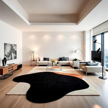 Handcrafted Black Abstract Modern Living Room Rug